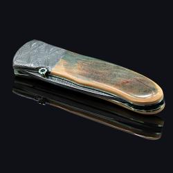 Green Toned Mammoth Ivory and Stainless Damascus Folding Knife