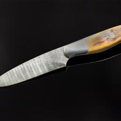 Banded Meteorite Ladder Damascus with Mammoth Ivory