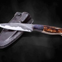 Campo de Cielo Meteorite and O1 Damascus Hunting Knife sheath view