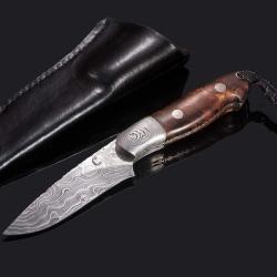 Cascade 2 Hunter Damascus with Stabilized Spalted Maple Handle sheath