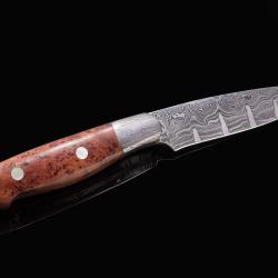 Pukeashun Damascus with Juniperburl and Gold Lip Pearl Inlay Hunter other side