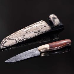 Random damascus gentlemen knife with Python leather sheath