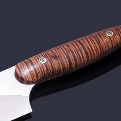 New Generation Chef Knife with Curly Koa Handle 200mm close up view