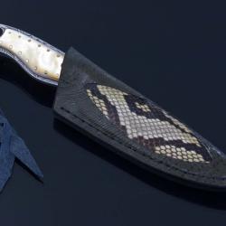 Gold Lip Pearl and Damascus Dress Knife in phyton overlay sheath