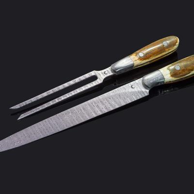 Stainless Damascus and Mammoth Ivory Carving Set