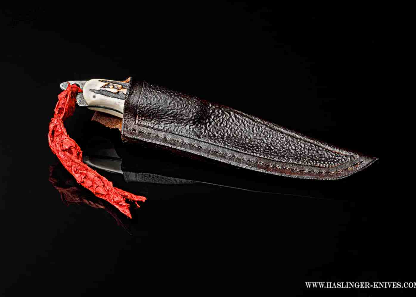 Raindrop Damascus and Stag Bird and Trout Knife with sheath